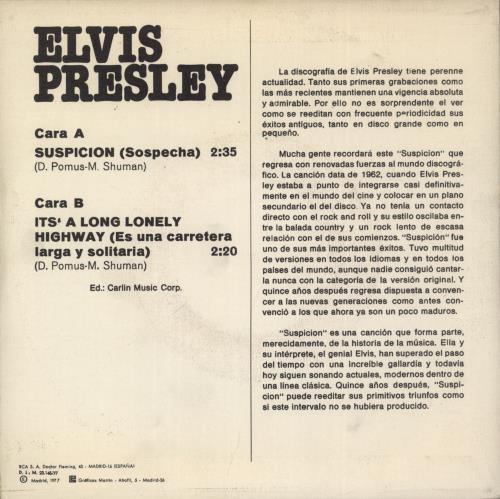 Elvis Presley Suspicion 7" vinyl single (7 inch record / 45) Spanish ELV07SU372356