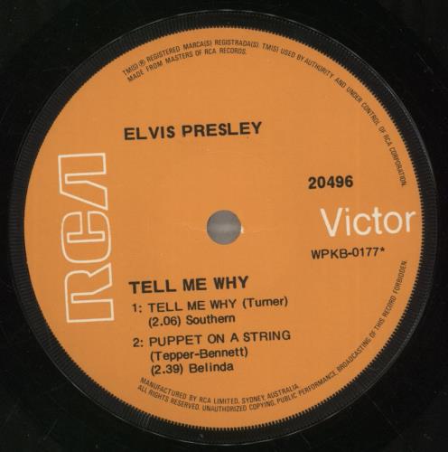 Elvis Presley Tell Me Why 7" vinyl single (7 inch record / 45) Australian ELV07TE887474