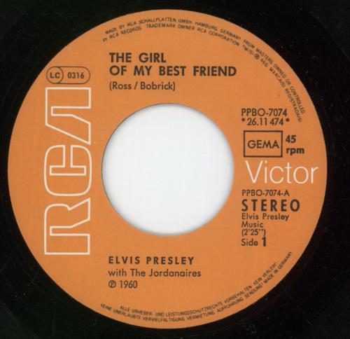 Elvis Presley The Girl Of My Best Friend 7" vinyl single (7 inch record / 45) German ELV07TH887433