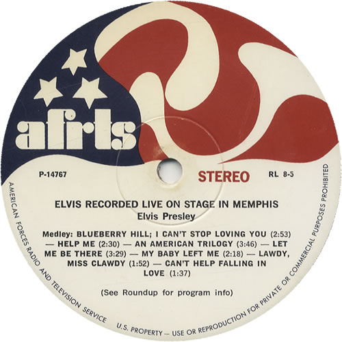 Elvis Presley Recorded Live On Stage In Memphis US Promo vinyl LP album (LP record) (514038)