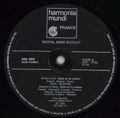 Emer Buckley Recital / Clavecin vinyl LP album (LP record) French 8YOLPRE859806