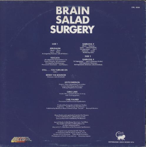 Emerson Lake & Palmer Brain Salad Surgery vinyl LP album (LP record) Italian ELPLPBR880720