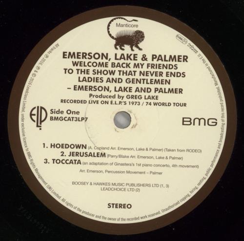 Emerson Lake & Palmer Welcome Back My Friends To The Show That Never Ends - Ladies and Gentlemen 3-LP vinyl record set (Triple LP Album) US ELP3LWE871635