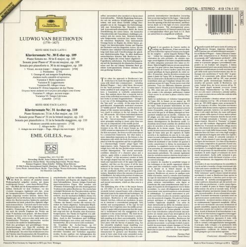 Emil Gilels Beethoven: Klaviersonaten Nos. 30 & 31 vinyl LP album (LP record) German HYJLPBE736980