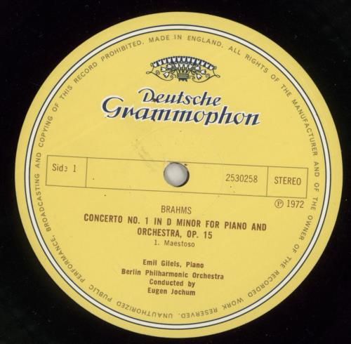 Emil Gilels Brahms: Klavierkonzert Nr. 1 d-moll Op. 15 vinyl LP album (LP record) German HYJLPBR700138