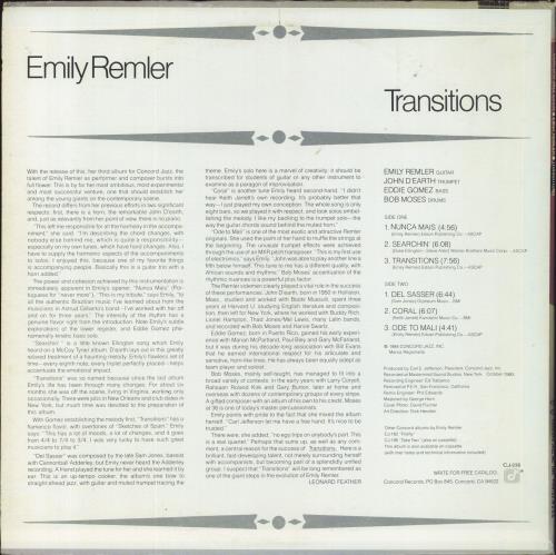 Emily Remler Transitions vinyl LP album (LP record) US EM-LPTR586553