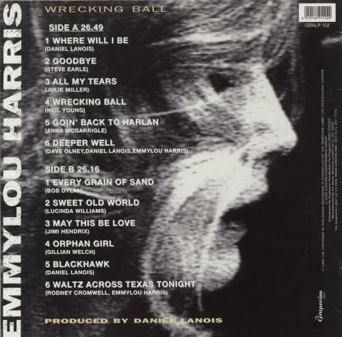 Emmylou Harris Wrecking Ball vinyl LP album (LP record) UK ELHLPWR886309