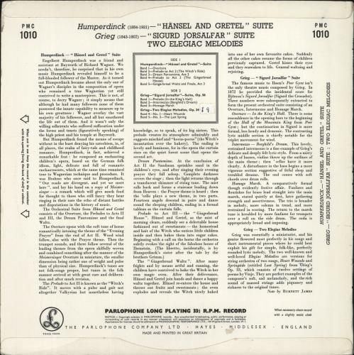 Engelbert Humperdinck (Composer) Humperdinck: "Hnsel And Gretel" Suite / Greig: "Sigurd Jorsalfar" Suite And Two Elegiac Melodies vinyl LP album (LP record) UK HVMLPHU854746