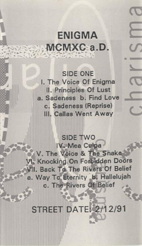 Enigma MCMXC a.D. cassette album US ENICLMC454485
