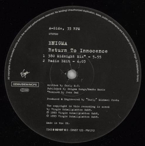 Enigma Return To Innocence 12" vinyl single (12 inch record / Maxi-single) UK ENI12RE160713