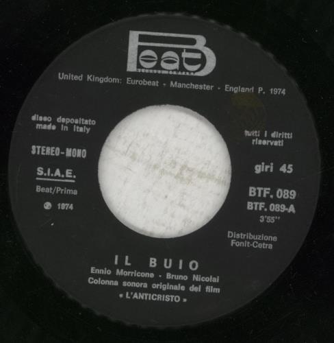 Ennio Morricone L'Anticristo 7" vinyl single (7 inch record / 45) Italian ENM07LA786605