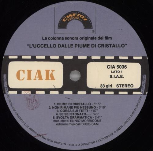 Ennio Morricone L'Uccello Dalle Piume Di Cristallo vinyl LP album (LP record) Italian ENMLPLU823907