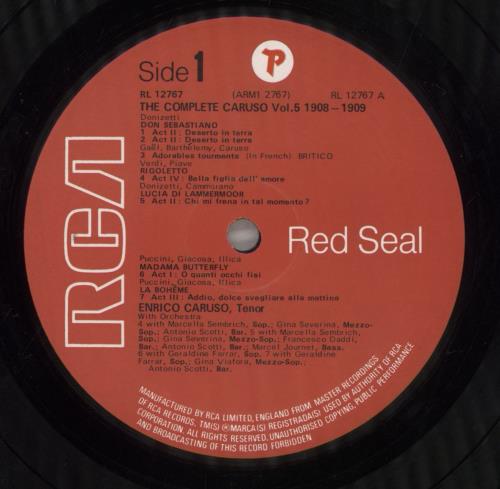 Enrico Caruso The Complete Enrico Caruso, Volume 5, 1908-1909 vinyl LP album (LP record) UK EC7LPTH857770