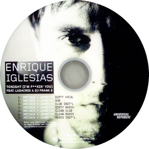 Enrique Iglesias Tonight (I'm F**kin' You) CD-R acetate US ENQCRTO528867