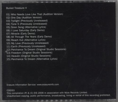 Erasure Buried Treasure II CD album (CDLP) UK ERACDBU877022