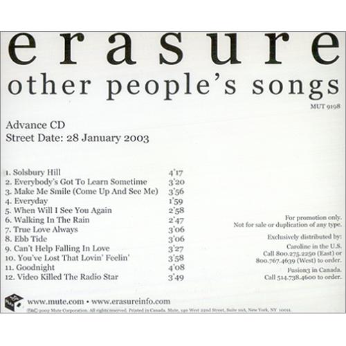 Erasure Other People's Songs CD album (CDLP) US ERACDOT230621