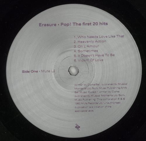 Erasure Pop! The First 20 Hits 2-LP vinyl record set (Double LP Album) UK ERA2LPO628792