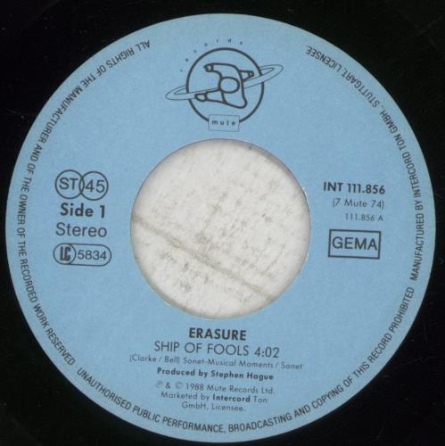 Erasure Ship Of Fools + Press Sheet 7" vinyl single (7 inch record / 45) German ERA07SH880645