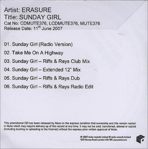 Erasure Sunday Girl CD-R acetate UK ERACRSU406220