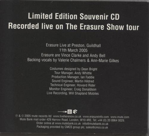 Erasure The Erasure Show Tour 2005 - Live At Preston, Guildhall, 11th March 2005 CD-R acetate UK ERACRTH877011