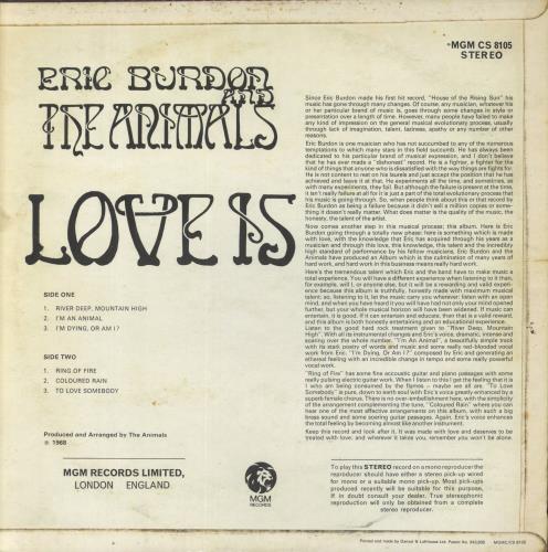 Eric Burdon & The Animals Love Is - VG vinyl LP album (LP record) UK EBALPLO830506
