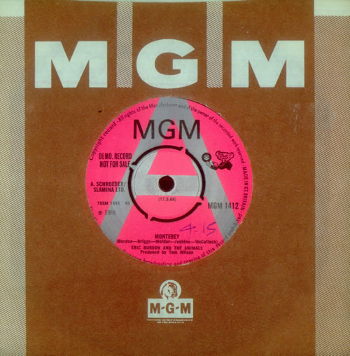 Eric Burdon & The Animals Monterey - A Label 7" vinyl single (7 inch record / 45) UK EBA07MO545819