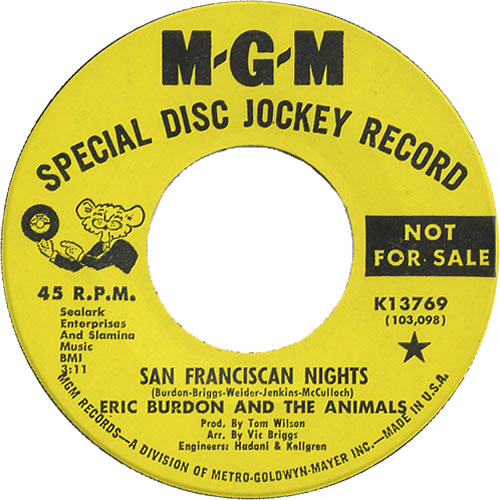 Eric Burdon & The Animals San Franciscan Nights 7" vinyl single (7 inch record / 45) US EBA07SA457092