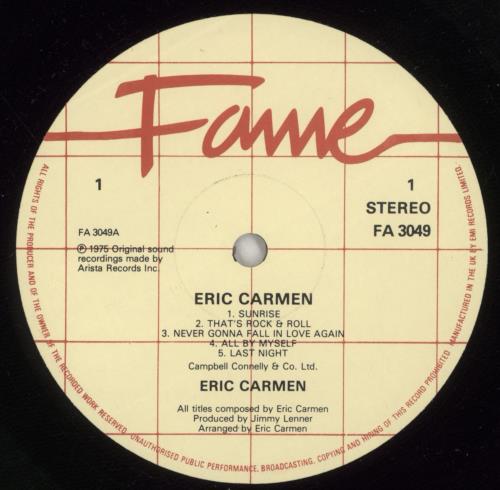 Eric Carmen All By Myself vinyl LP album (LP record) UK ECALPAL284586