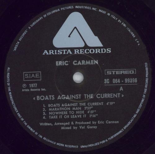 Eric Carmen Boats Against The Current vinyl LP album (LP record) Italian ECALPBO821942