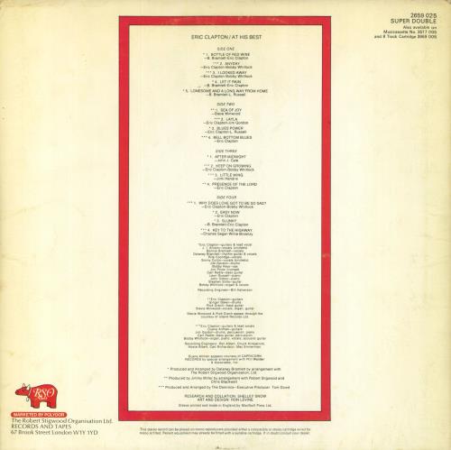 Eric Clapton At His Best - VG 2-LP vinyl record set (Double LP Album) UK CLP2LAT778804