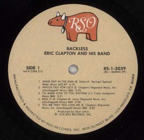 Eric Clapton Backless vinyl LP album (LP record) US CLPLPBA547303