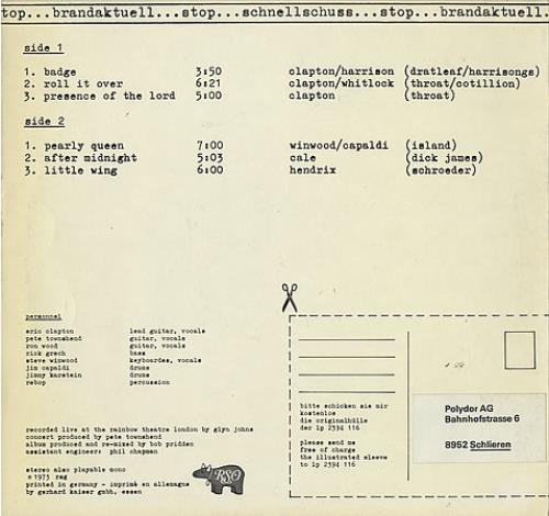 Eric Clapton Eric Clapton's Rainbow Concert vinyl LP album (LP record) German CLPLPER108968