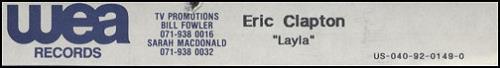 Eric Clapton Layla - Unplugged Version video (VHS or PAL or NTSC) UK CLPVILA265064