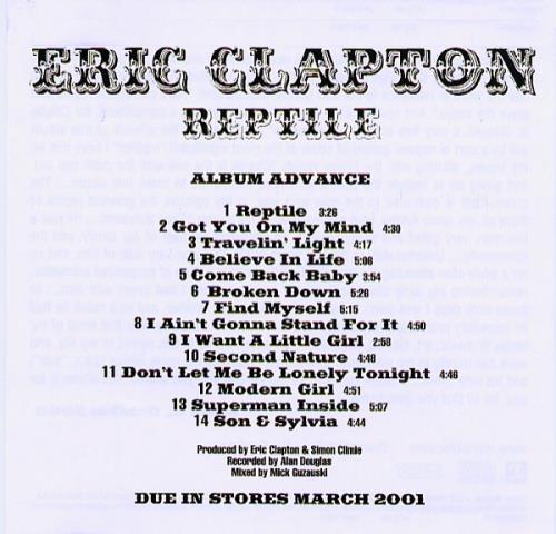 Eric Clapton Reptile CD album (CDLP) US CLPCDRE176446
