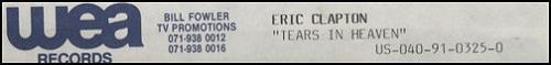 Eric Clapton Tears In Heaven & Rush Extracts video (VHS or PAL or NTSC) UK CLPVITE265066