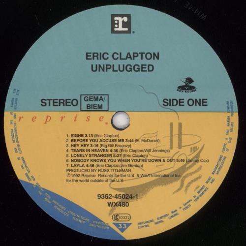 Eric Clapton Unplugged - EX vinyl LP album (LP record) UK CLPLPUN762511