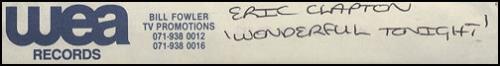 Eric Clapton Wonderful Tonight video (VHS or PAL or NTSC) UK CLPVIWO265063