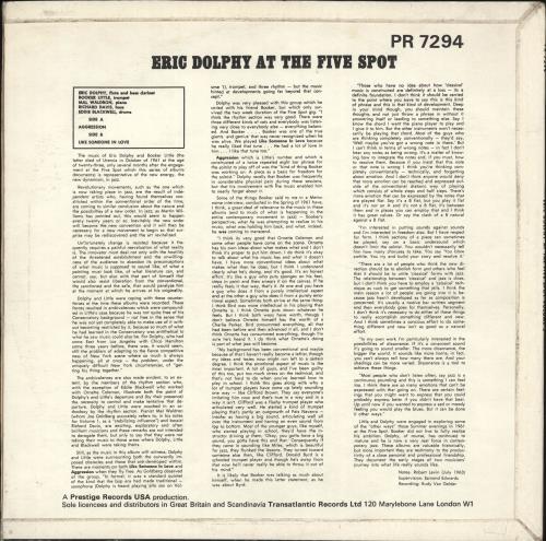 Eric Dolphy At The Five Spot vinyl LP album (LP record) UK EDPLPAT702981