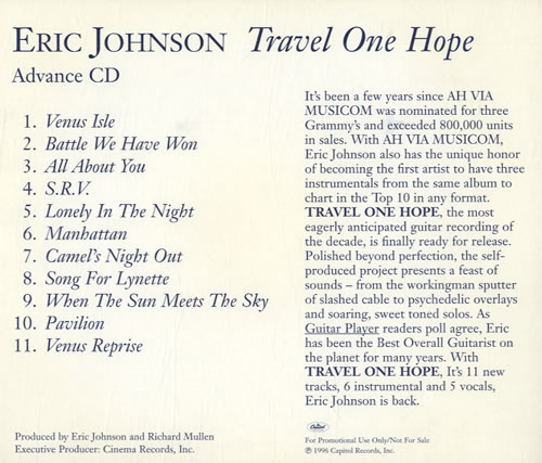 Eric Johnson Travel One Hope CD album (CDLP) US ERJCDTR558346
