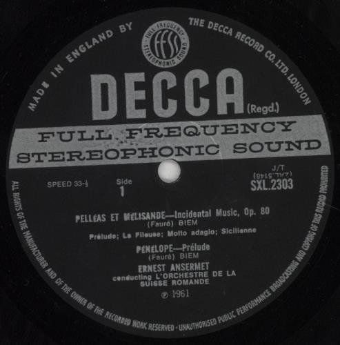 Ernest Ansermet Pellas Et Mlisande / Pnlope Prelude / Masques Et Bergamasques / Petite Suite vinyl LP album (LP record) UK 31PLPPE853166