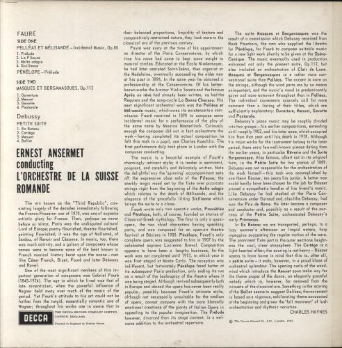 Ernest Ansermet Pellas Et Mlisande / Pnlope Prelude / Masques Et Bergamasques / Petite Suite vinyl LP album (LP record) UK 31PLPPE853166