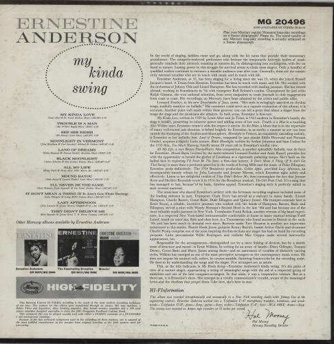 Ernestine Anderson My Kinda Swing vinyl LP album (LP record) US 4EALPMY762042