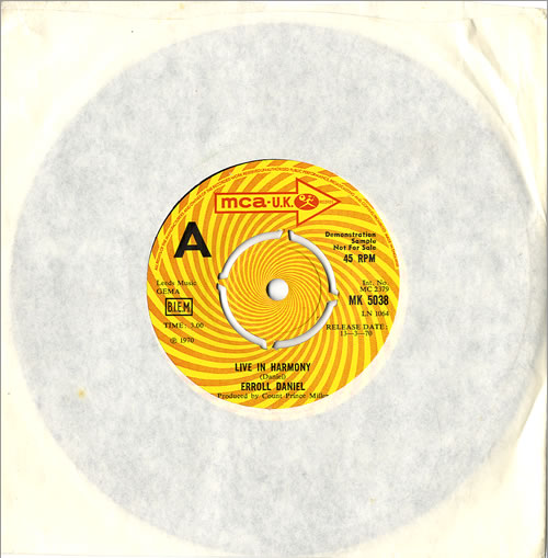 Erroll Daniel Live In Harmony 7" vinyl single (7 inch record / 45) UK 5ED07LI484619