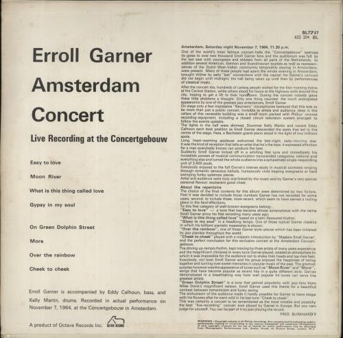 Erroll Garner Amsterdam Concert vinyl LP album (LP record) UK EA7LPAM600498