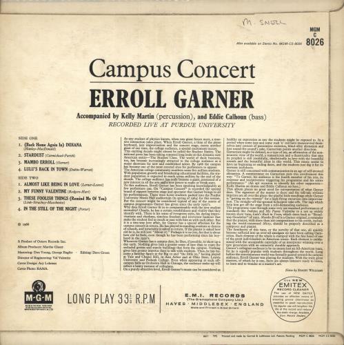 Erroll Garner Campus Concert vinyl LP album (LP record) UK EA7LPCA730913