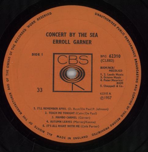 Erroll Garner Concert By The Sea vinyl LP album (LP record) UK EA7LPCO475744