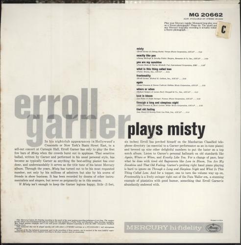 Erroll Garner Plays Misty vinyl LP album (LP record) US EA7LPPL782946
