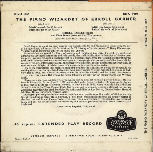 Erroll Garner The Piano Wizardry Of Erroll Garner EP 7" vinyl single (7 inch record / 45) UK EA707TH548782