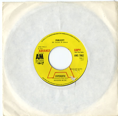Esperanto Publicity 7" vinyl single (7 inch record / 45) UK ES907PU610331