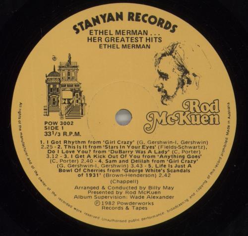 Ethel Merman Her Greatest Hits vinyl LP album (LP record) Australian EMELPHE875521